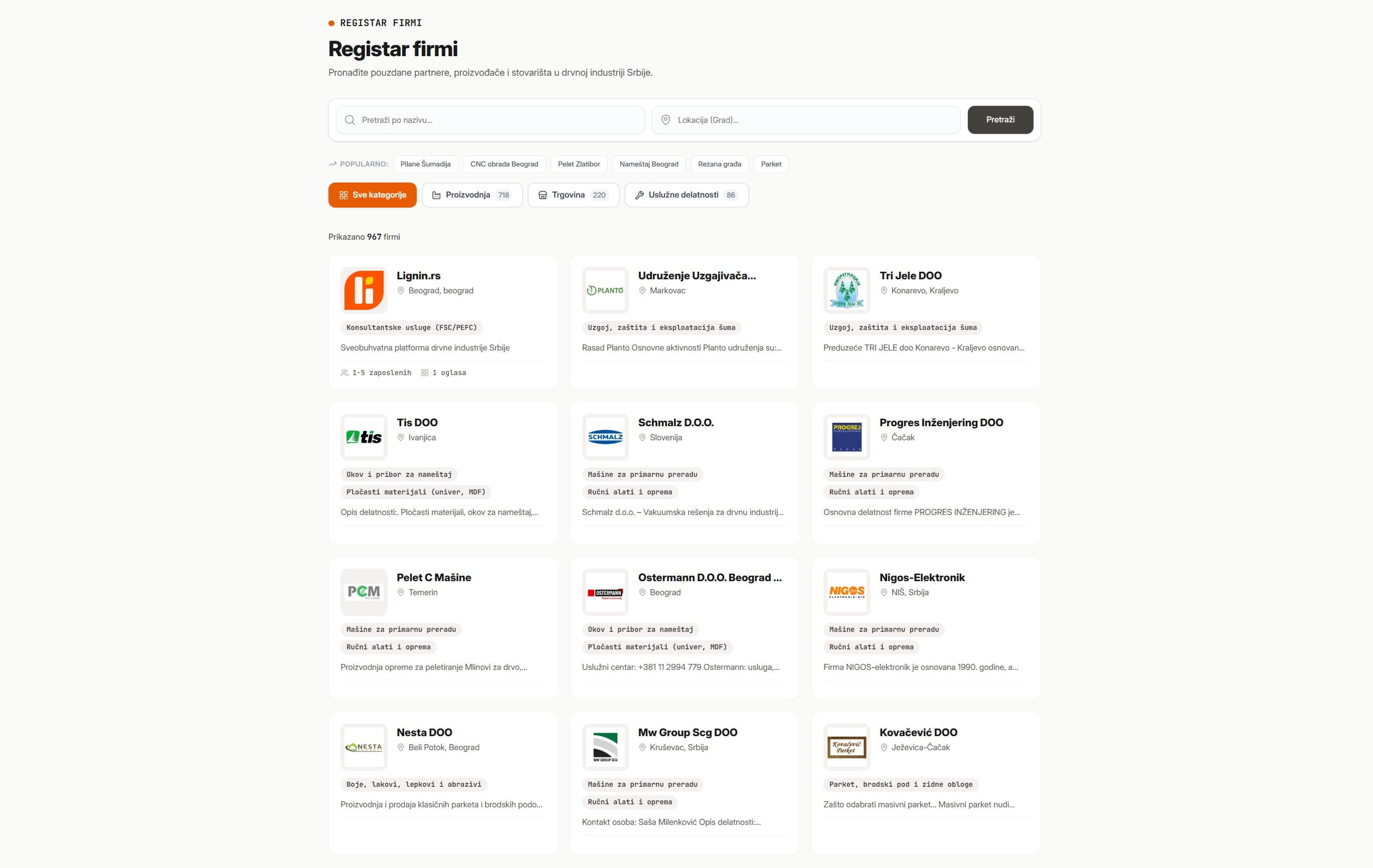 Registar firmi — pretraga kompanija u drvnoj industriji
